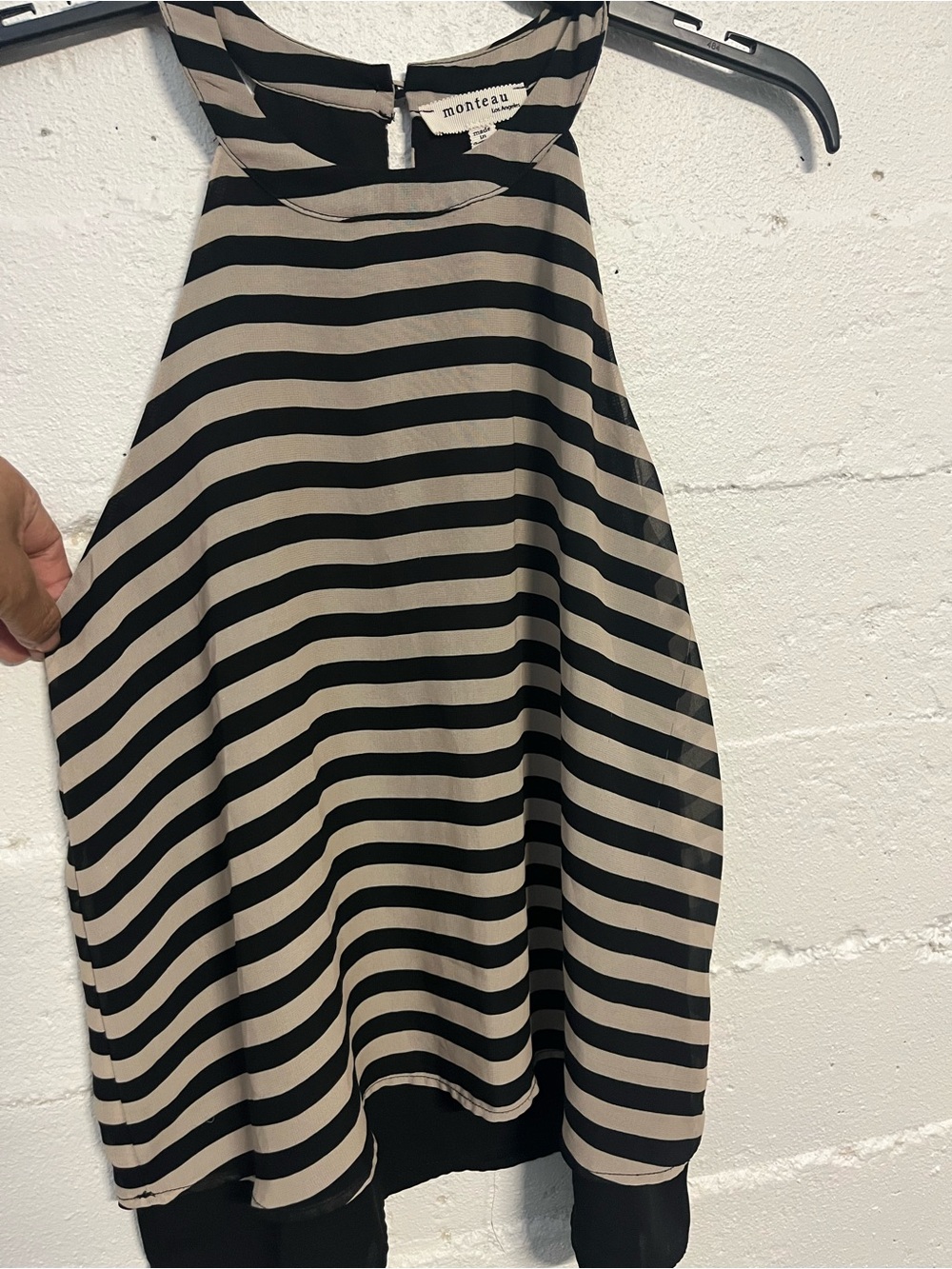 Monteau Black and Cream Striped A-Line Top